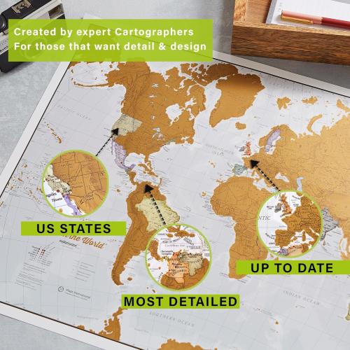 Scratch The World ® Travel Map - Frameable Scratch Off World Map Poster - X-Large 23 x 33 - Maps International - 50 Years of Making Maps - Updated 2025 - Cartographic Detail Featuring Country & State Borders