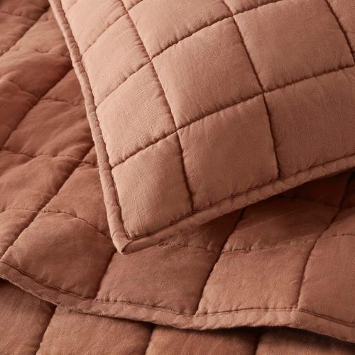 Harbor House French Flax Linen Garment Washed Quilt Set – 100% Linen Front & Back, All-Season, Breathable & Temperature-Regulating, Box Quilted, Includes Shams, King 108 x 92, Clay