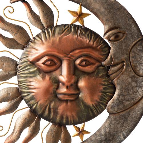 Glitzhome 36.25H Metal Sun and Moon Yard Stake, Bronze Rustic Sun and Moon Garden Stake or Antique Wall Decor