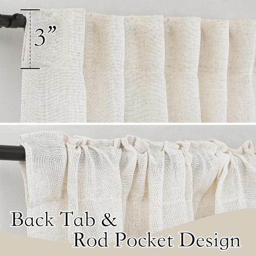 RYB HOME 108 inch Curtains - Flax Linen Blend Semi Sheer Light Glare Filtering Extra Long Drapes for Living Room Dining Doorway Farmhouse Office Sunroom, Linen, Wide 52 by Long 108, 2 Panels