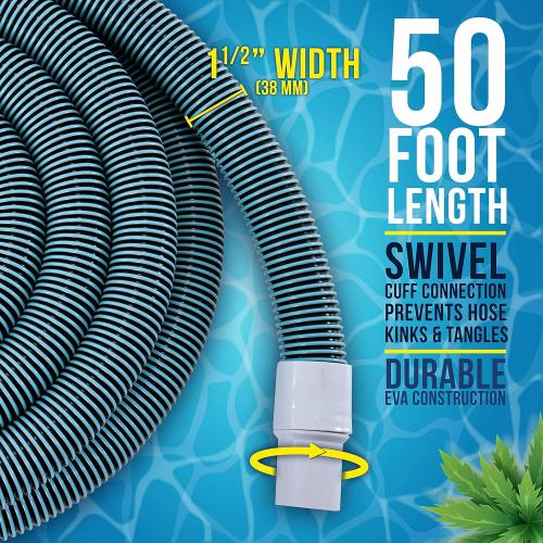U.S. Pool Supply Pool Vacuum Hose - 1-1/2 x 50' Professional Heavy Duty Pool Hose for Inground, Spiral Wound with Kink-Free Swivel Cuff - Connect to Vacuum Heads, Skimmer, Cleaner, Filter Pump Inlet