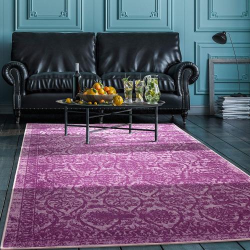 Antep Rugs Alfombras Non-Skid (Non-Slip) 6x9 Rubber Backing Floral Geometric Low Profile Pile Indoor Area Rugs (Purple, 6'7 x 9')
