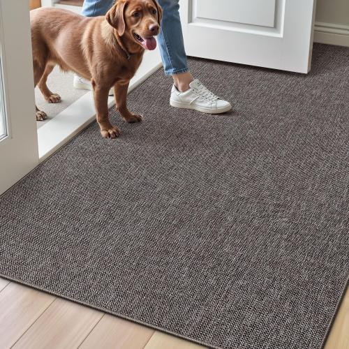 LUMI Ultra Thin Door Mat for Entryway, 48x72 Low Profile Non Slip Rubber Backing Indoor Doormat, Easy Clean Welcome Entrance Mat for Inside House, Patio, Brown