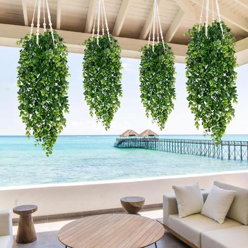 Waipfaru 4Pcs Fake Hanging Plants 2.7FT Fake Plants Fake Vines Greenery