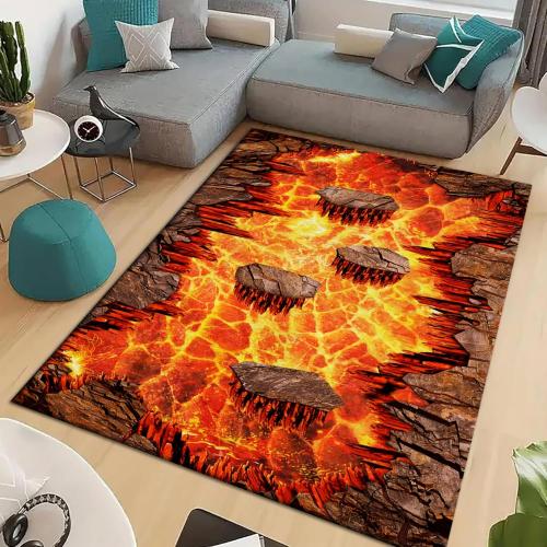 Lava Area Rugs 2x3ft,3D Visual Illusion Flame Living Room Non-Slip Floor Mat Lava Crackle Print Simulated Rug, Washable Non Slip Stain Resistant for Kids Rooms, Boys' Bedrooms, Game Rooms