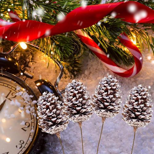 10 Pieces Large Christmas Pine Cones Decorations Picks - Frosted Snow Pine Cones for Christmas Tree, Garland Wreath Ornaments Home Decorating Pinecones Winter Holidays