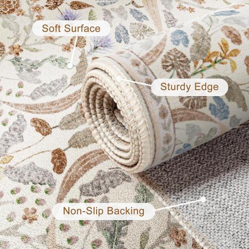 AMTOVO 8x10 Washable Area Rugs for Living Room, Non-Slip&Non-Shedding Large Soft Boho Floral Vintage Accent Print Carpet for Bedroom Dorm Dining Room Farmhouse Nursery Playroom Home Office, Beige