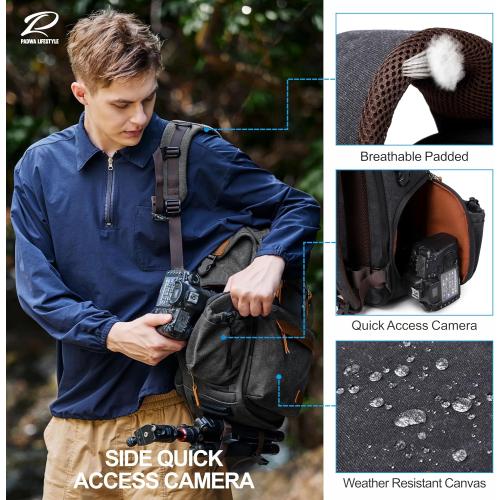 Padwa Lifestyle Black Camera Backpack - Weather Resistant Canvas Camera Bag for Photographers with Multi Compartments&Tripod Holder,Great Gift for Camera Backpacks,Drone bag and Travel bag