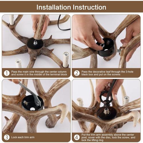 Antlers Chandelier 6 Light, Deer Chandelier Fixtures, Rustic Farmhouse Horn Antler Lighting for Living Room Bedroom Dining Room Kitchen