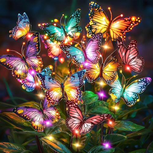 Solar Lights Outdoor Garden Decor: 2 Pack Colorful LEDs Butterfly Lights | 34 Silk Butterflies, 44 Colorful LEDs, IP65 Waterproof, 12H Magical Lighting, Yard Pathway Decorations, Unique Gifts for Mom