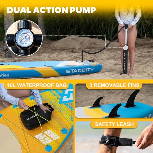 Starcity Size  11'*34*6 Blow Up Paddle Board, Inflatable Paddle Board,Paddle Board,Spacious and Stable, Anti Slip and Easy to Operate, Large Size Suitable for Single Person/Family/Pet Use.