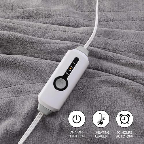 Electric Heated Blanket 72x84 Full Size, Soft Coral Fleece with 4 Heating Levels and 10 Hours Auto-Off, Machine Washable, Cozy Plush Fabric for Home, Light Gray