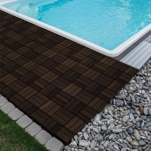 Acacia Wood Interlocking Deck Tiles, 12'' x12'' Outdoor Flooring for Balcony Decor, Backyard Paths & Garden Areas, Waterproof Wood Flooring Stable & Durable (27Pcs)