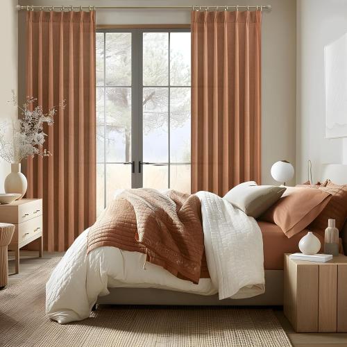 PleatedDrapes Antique Burnt Orange Sheer Autumn Curtains & Drapes 108 Inches Long 2 Panels, Light Filtering Privacy Curtain Rust Linen Blend with Hooks Rings for Living Room/Sunroom/Office,Terracotta