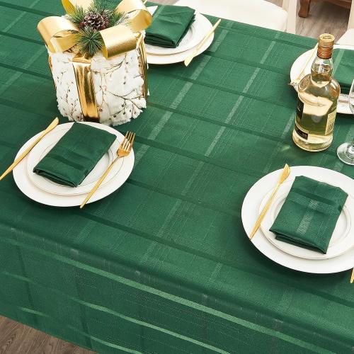 Rectangle Plaid Jacquard Tablecloth, Waterproof Washable Checkered Table Cloth, Solid Fabric Table Cover for Indoor or Outdoor use. (Hunter Green, 60 x 84 Inch (6-8 Seats))