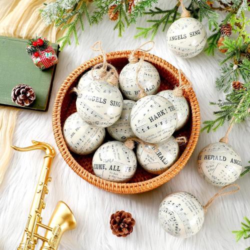 Daifunli 12 Pcs 3.15 Inch Christmas Tree Music Notes Ornament Vintage Balls Music Themed Merry Christmas Hanging Decorations Xmas Festive Pendant Home Decoration