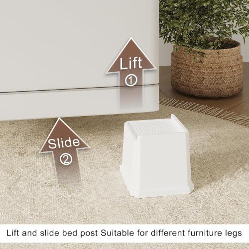 Bed Risers 4 Inch 8 Pack, Oversized L Shape Furniture Bed Lifts Risers 4 in Heavy Duty Wide Opening Elevators fits to Couch, Sofa, Bed Frame, White
