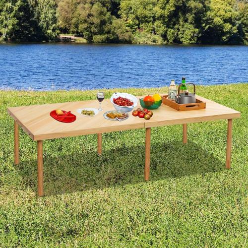 60x30 Boho Wooden Picnic Table, Portable Outdoor Low Picnic Table with Adjustable Legs 13 & 16 for Floor Seating, Beach, Camping, BBQ, Backyard, 60x30in Seating for 8 People