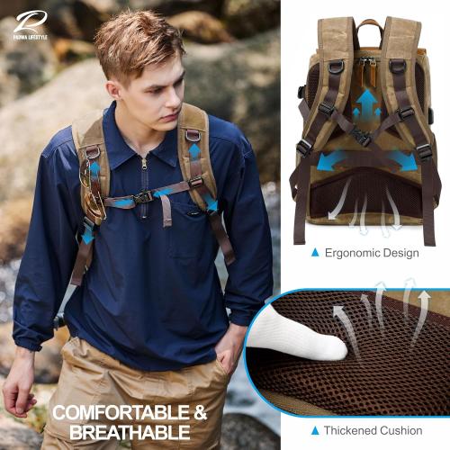Padwa Lifestyle Khaki Camera Backpack - Waxed Memory Canvas Camera Bag, Multi DSLR SLR Large Camera Backpacks for Photographers with 16” Laptop & Lens Compartment and Tripod Holder & Weather Resistant