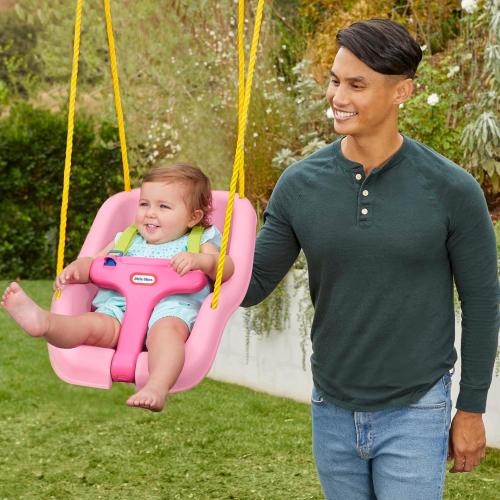Little Tikes Snug 'n Secure Pink Swing with Adjustable Straps, 2-in-1 for Baby and Toddlers Ages 9 Months - 4 Years,16D x 16.3W x 17H