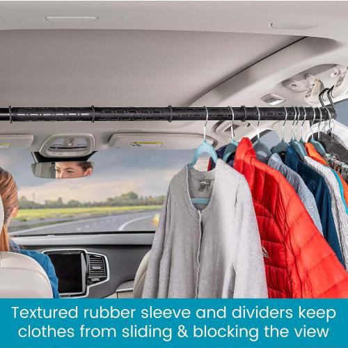 High Road One Piece Carbon Steel Telescoping Clothes Bar for Car or Truck | Car Clothes Hanger Bar With Solid Metal Hangers Expands To 62 - One Size Fits All, No Assembly Clothes Rod for Car
