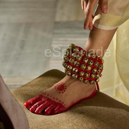 eSplanade Dance Ghungroo (50   50) Red 5 Line Ghungroo with Cushion Pads | Bell, Ghungru 5 Line Red Pad