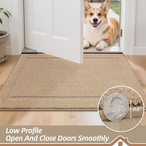 BEQHAUSE Dog Door Mat for Mud Paws Dirt Trapper Doormat Non-Slip Entryway Rugs Absorbent Welcome Mat Washable Indoor Floor Mat Low-Profile for Front Door, 20 x 32, Beige