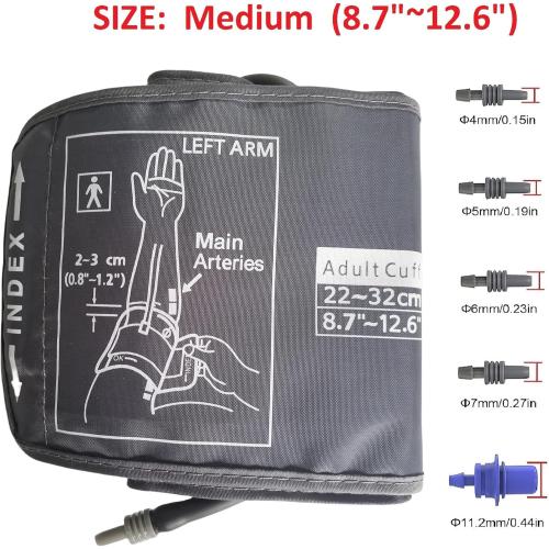 Medium Easy Wrap Blood Pressure Cuff for Thin and Small Arm,Compatible with Omron 8.7~12.6 Inches (22~32) CM Adult BP Replacement Cuff, Adult Cuff Only -5 Connectors (Medium  5 Connectors)