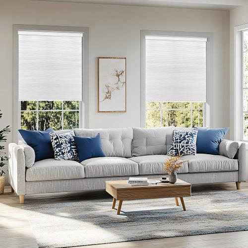 Grandekor No Tools No Drill Cordless Cellular Shades,39 W x 64 H,Blackout Honeycomb Blinds for Indoor Windows,UV Protection Privacy No Drill Blinds for Home,Door,White