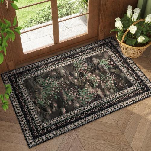Rugcomf 2x3 Rug Abstract Vintage Indoor Door Mat Machine Washable Small Area Rug Non-Slip Low Pile Throw Rugs for Entryway Kitchen Front Door Indoor Entrance Entry Kids Room, Black