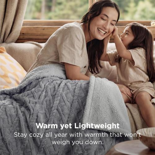 Bedsure Gentlesoft Sherpa Fleece Throw Blanket for Couch - Fluffy & Cozy Cable Jacquard Tufted Throw for Women Gift and Home Decor, Thick and Warm Blanket for Winter, Grey, 50x60 Inches