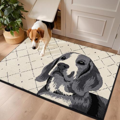 COSY HOMEER Dog Door Mat 32x48 Dirt Trapper Entryway Rugs Absorbent Funny Welcome Mat Washable Non Slip Entry Rugs,Grey