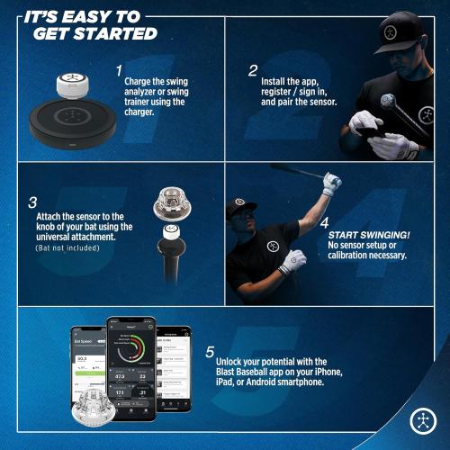 Blast Motion Baseball Swing Analyzer - Improve Your Swing at Every Level - Batting Trainer - Real-time Feedback, Swing Metrics, Video Capture Highlights, Track Performance (GEN3 Sensor)