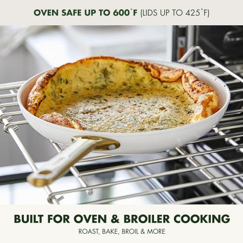GreenPan Hard Anodized Healthy Ceramic Nonstick 10 Piece Cookware Pots and Pans Set, Gold-Tone Stainless Steel Handles, PFAS & PFOA-Free, Dishwasher Safe, Oven & Broiler Safe, Cream White‼️incomplete set ‼️