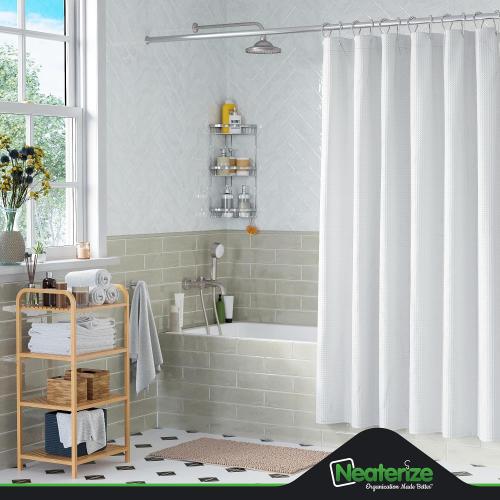 NEATERIZE Shower Curtain White - Hotel Style Shower Curtains for Bathroom with Waffle Design, 72x72 Inches - White Fabric Shower Curtain - Cortinas de Baño Elegantes