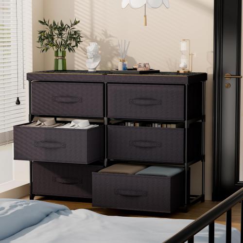 GcdPai Dresser with 6 Fabric Drawer Stand Desktop Sturdy Metal Plastic Support Tube Cube Storage Cabinet for Bedroom Organization Dorm Front Hall Entryway