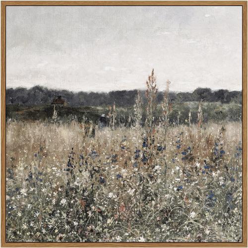 InSimSea Square Framed Canvas Wall Art, Home Decor Vintage Scenery Field Meadow Flowers Wall Art Prints, Retro Nature Floral Oil Paintings Wall Decor for Living Room Bedroom Home Bathroom 12x12