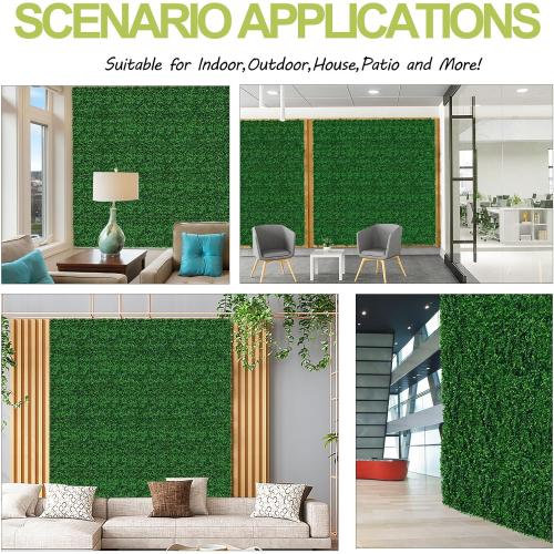 AOKIE 20X20 Artificial Grass Wall, 24Pcs Boxwood Hedge Wall Panels UV-Anti Grass Backdrop Wall Decor, Greenery Privacy Hedge Screen for Indoor Outdoor Patio Balcony, Party Garden Fence Decor