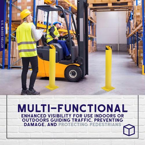 BISupply Safety Bollard Post Parking Barrier 1 Pack - 36in Yellow Pipe Bolt Down Bollard for Garage Lot