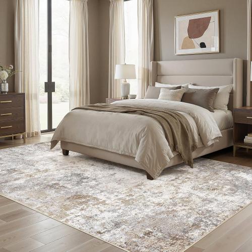 UERMEI Area Rug Living Room Rugs - Washable Neutral Modern Abstract Soft Thin Large Rug Indoor Floor Non Slip Rug Carpet for Bedroom Under Dining Table Home Office Decor - Brown Grey