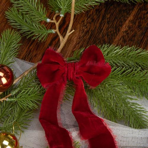 Red Velvet Ribbon for Christmas Tree - 1 1/2 inch Wide Handmade Fringe Fabric Ribbons for Gift Wrapping, Baby Shower, Flower Bouquet