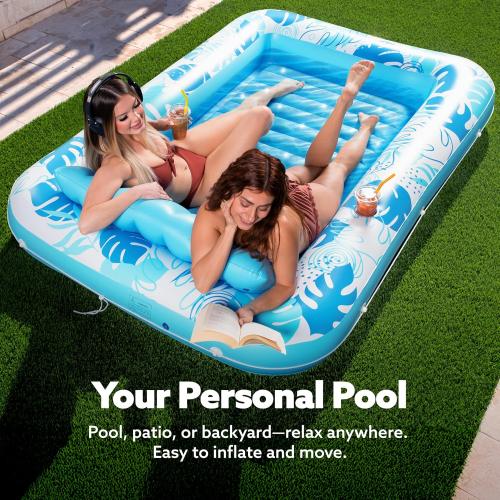 SLOOSH Inflatable Tanning Pool Lounger Float, 85 x 57 Extra Large Pool Floats Adult with Pillow, 4 in 1 Suntan Tub Raft Floatie,Sunbathing Bed Lounge for Water Blow Up Ball Pit Party Gifts, XL-Blue