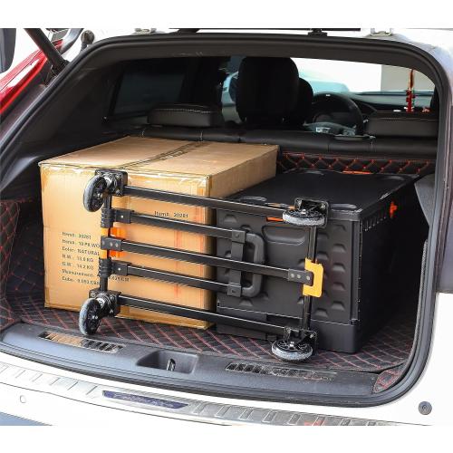 Collapsible Crate Folding Hand Truck Set -No Assembly Required-Teacher Collapsible Rolling Cart with Wheels,Shopping Cart for Groceries,Crate On Wheels and Tote Basket,Mobile Storage for File, Book