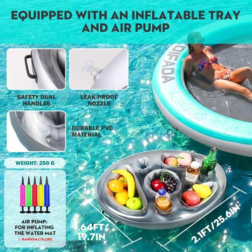 Inflatable Water Hammock Round Floating Ring,8/10/12FT Heavy Duty Pool Float for Adults,Inflatable Tanning Pool Float Island Dock for Lake/River/Ocean,w/Cup Holder,10FT&12FT Include 4-Step Soft Ladder