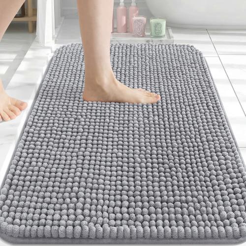 Bathroom Rugs 30 x 20, Ultra Soft Absorbent Chenille Bath Rugs, Non-Slip Rubber Backing, Machine Washable Bath Mats for Bathroom Floor, Tub and Shower, Home Decor Accessories, Grey