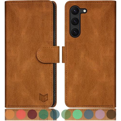SUANPOT for Samsung Galaxy S23 5G Wallet case with RFID Blocking Credit Card Holder,Flip Book PU Leather Protective Cover Women Men for Samsung S23 Phone case Light Coffee