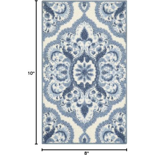 Maples Rugs Vivian Medallion Kitchen Rugs Non Skid Accent Area Carpet [Made in USA], 1'8 x 2'10, Blue