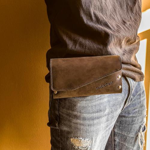 Brown Leather Double Phone Case for Two Phones, Double Phone Holster for Men Belt, Belt Clip Dual Phone Pouch for iPhone 16 Pro Max, Samsung Galaxy S23 Ultra, for Work, Construction, Large Brown