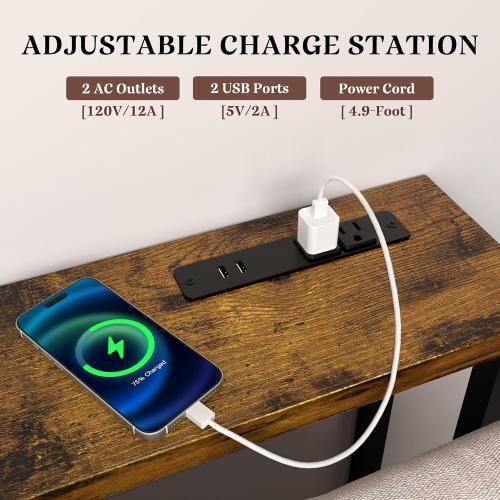 GRLEAF 78 Sofa Table with Built-in Power Strip (4 AC Outlets & 4 USB Ports) – 4.9ft Power Cord, Metal Frame, Easy Assembly, Long Couch Table Behind Sofa, Living Room and Home Office | Rustic Brown