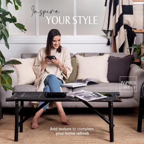 INSPIRED IVORY Decorative Linen Pillow Cover 20x20 Inch - Khaki Green Throw Pillow Cover with Fringe & Invisible Zipper - Soft Solid Cushion Cover for Sofa, Couch, Bed Decor, Single Sham (50x50cm) COLOR DARK GRAY